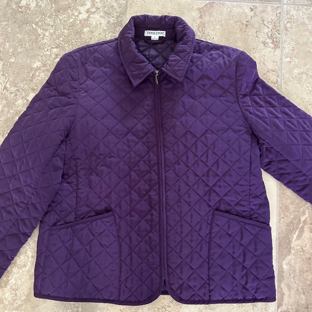 Pendleton Quilted Jacket Womens L Purple Diamond Barn Coat Full Zip Lightweight - Picture 10 of 12
